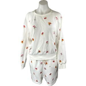NEW Lou & Grey White Embroidered Long Sleeve Sweatshirt Shorts 2 Pc Set Size M